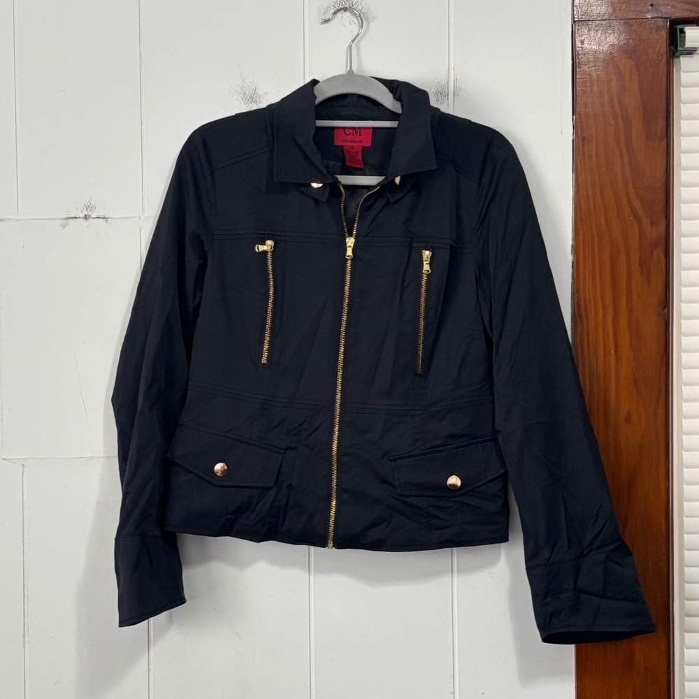CIAO MILANO Black Jacket Women's Size M Gold Zipper Pockets Utility Casual‎